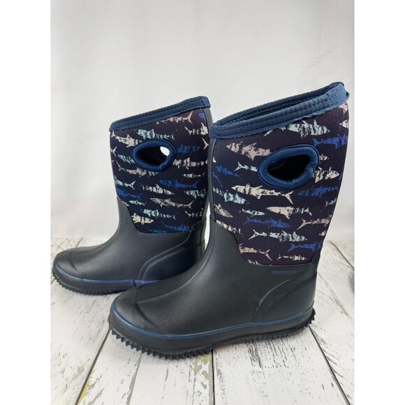 Hugrain Toddler Kids Shark Print Waterproof Neoprene Rain Boots Size 2 - Picture 2 of 5